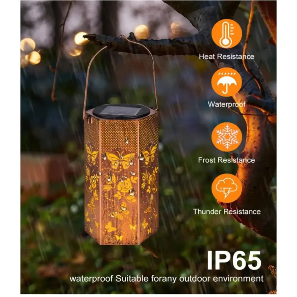 Butterfly Solar Lantern Outdoor Waterproof Hanging Solar Light Metal